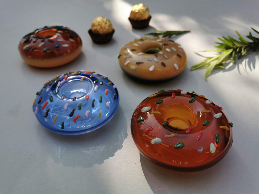 Retro Glass Donut Sculpture- Ice Blue