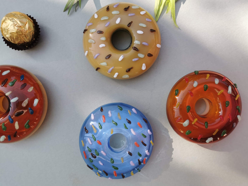 Retro Glass Donut Sculpture- Ice Blue