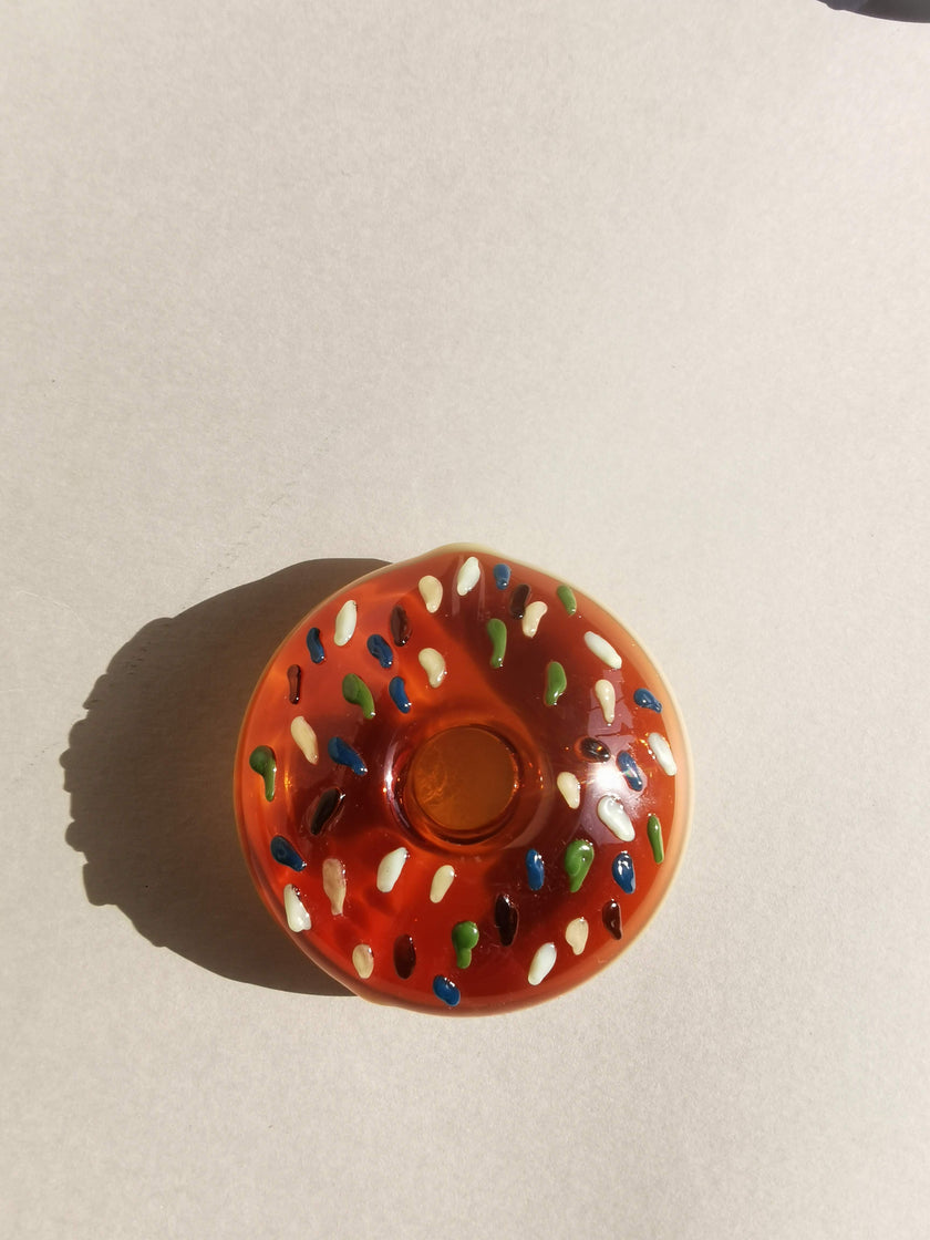 Retro Glass Donut Sculpture- Amber Color