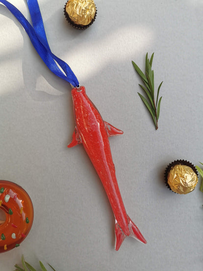 Coastal Charm Glass Hanging Fish Ornament- Red