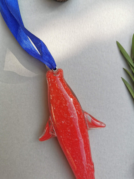 Coastal Charm Glass Hanging Fish Ornament- Red