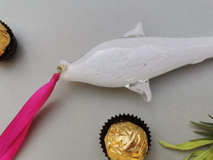 Coastal Charm Glass Hanging Fish Ornament- White