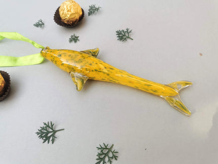 Coastal Charm Glass Hanging Fish Ornament- Artful Yellow