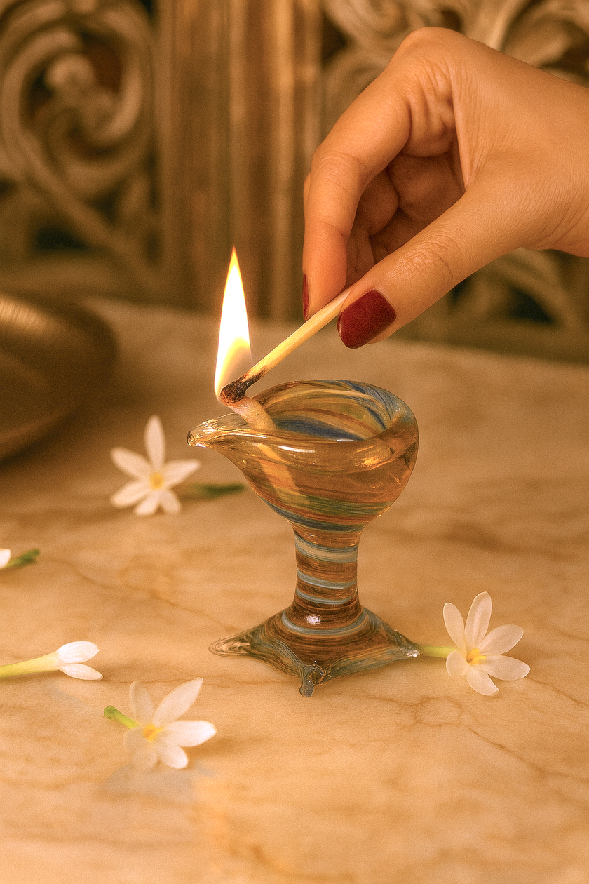 Art Glass Pooja Diya-  Kalyani Jyot