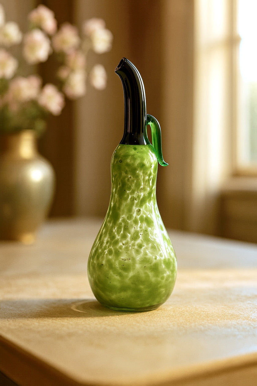Murano Glass Style Decoration- Green Splash Pear Art Glass