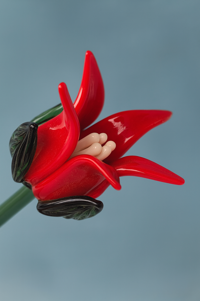 Tinsel Lily Glass Flower Stem - Red & White
