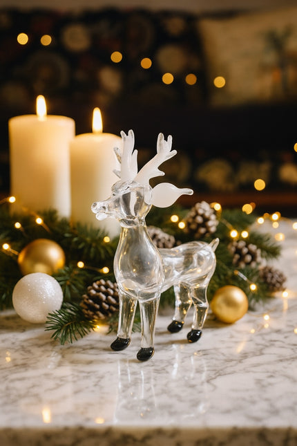 Frosted Antler Reindeer – Premium Festive Glass Sculpture
