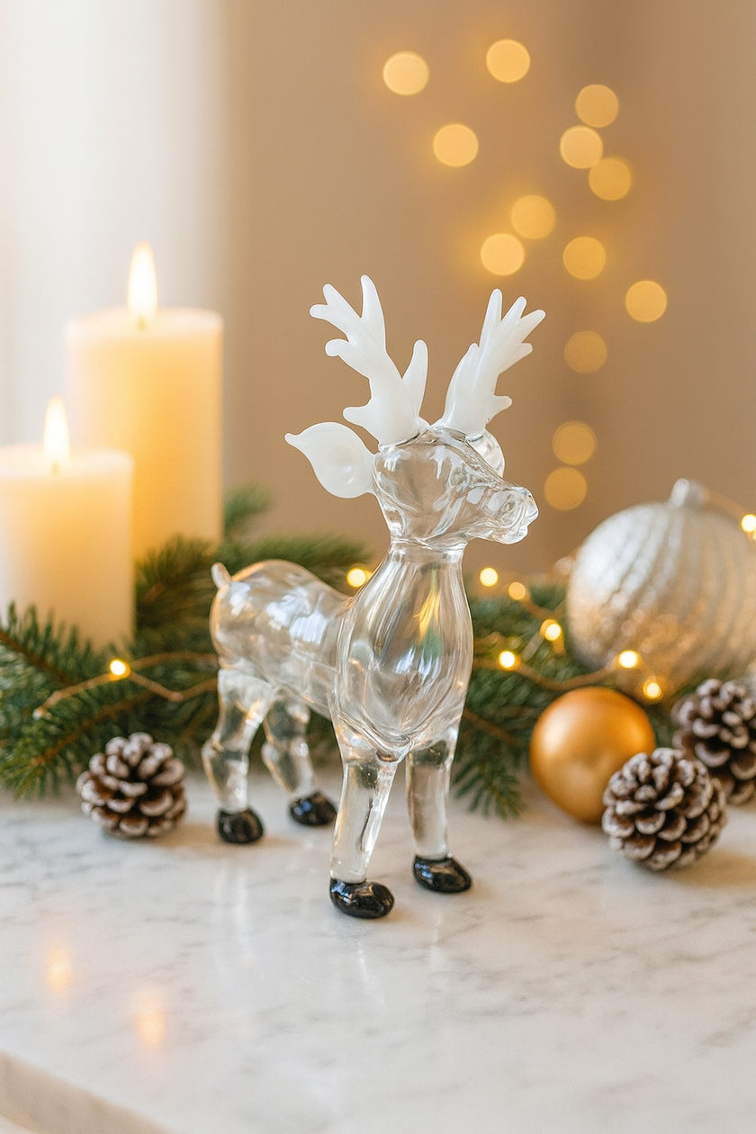 Frosted Antler Reindeer – Premium Festive Glass Sculpture