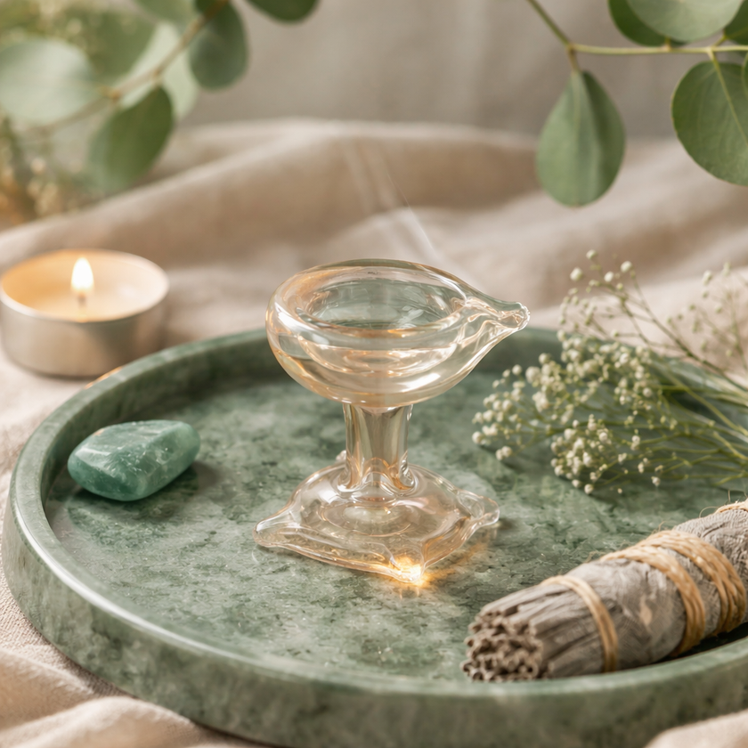 Art Glass Puja Diya-  Gulabi Maharani