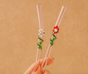 Glass Straws  , Floral Art Set of 2 Drinking straws-Pink