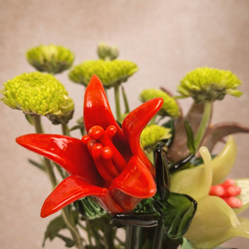 Tinsel Lily Glass Flower Stem - Red