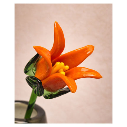 Tinsel Lily Glass Flower Stem - Orange