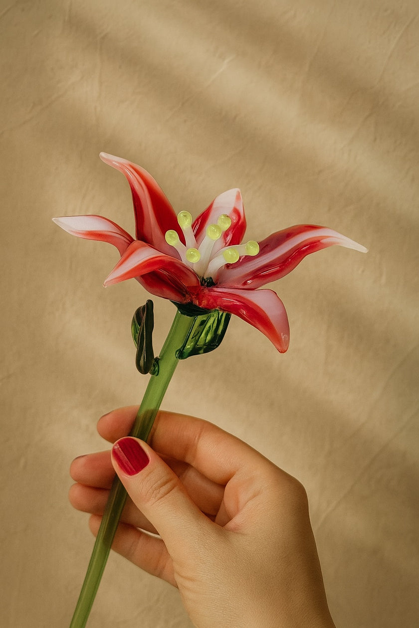 The Scarlet's Whisper – Hand-Blown Glass Flower Stem
