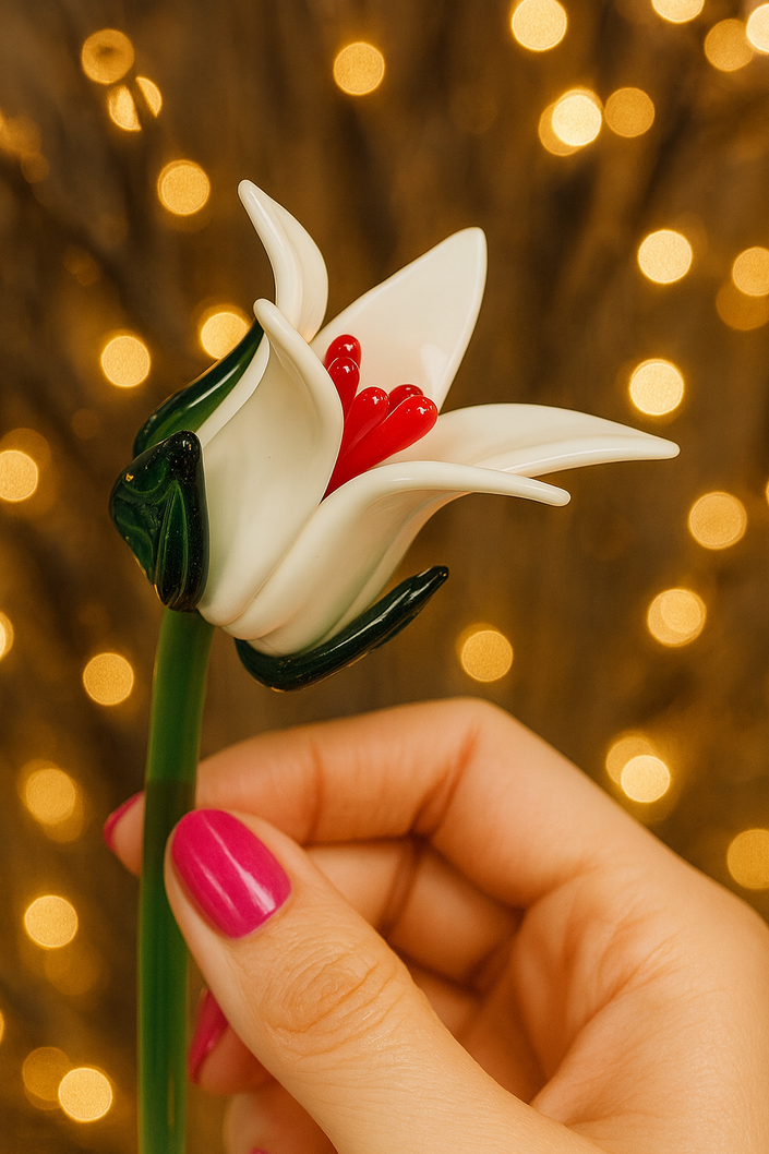 White Aura Lily- Glass Flower Stem