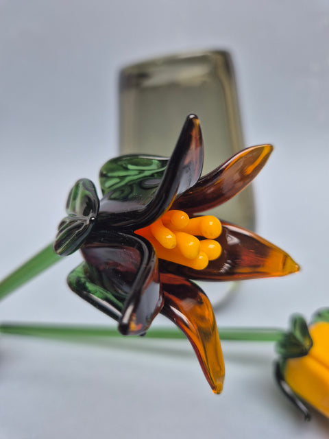 Tinsel Lily Glass Flower Stem - Amber
