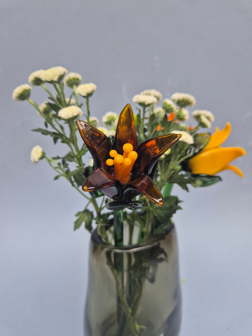 Tinsel Lily Glass Flower Stem - Amber