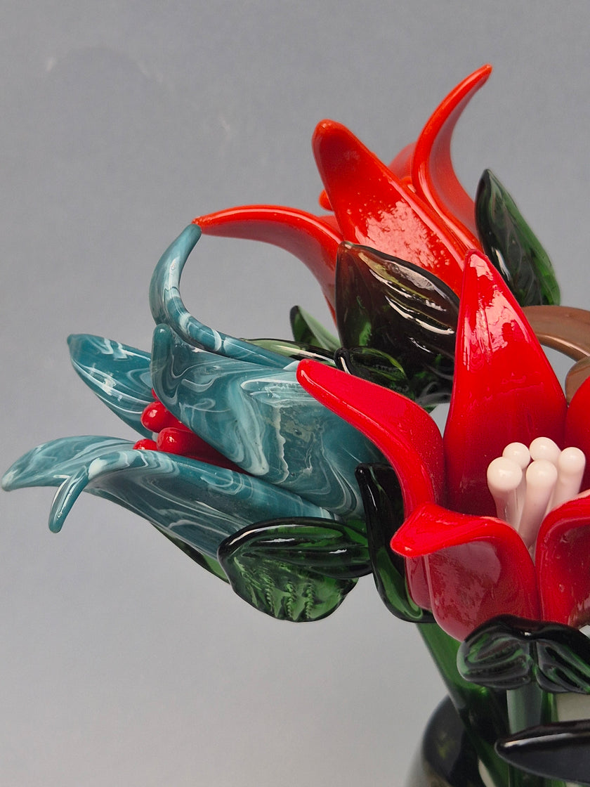 Tinsel Lily Glass Flower Stem - Marble Blue