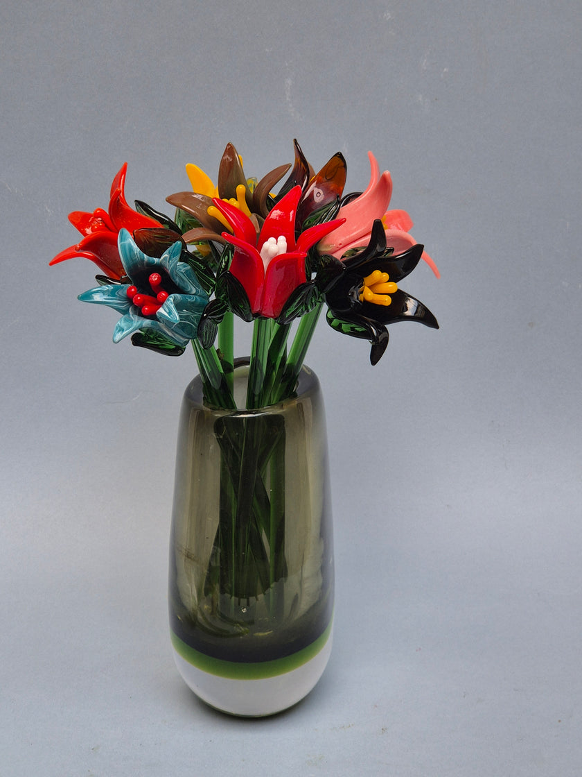 Tinsel Lily Glass Flower Stem - Marble Blue