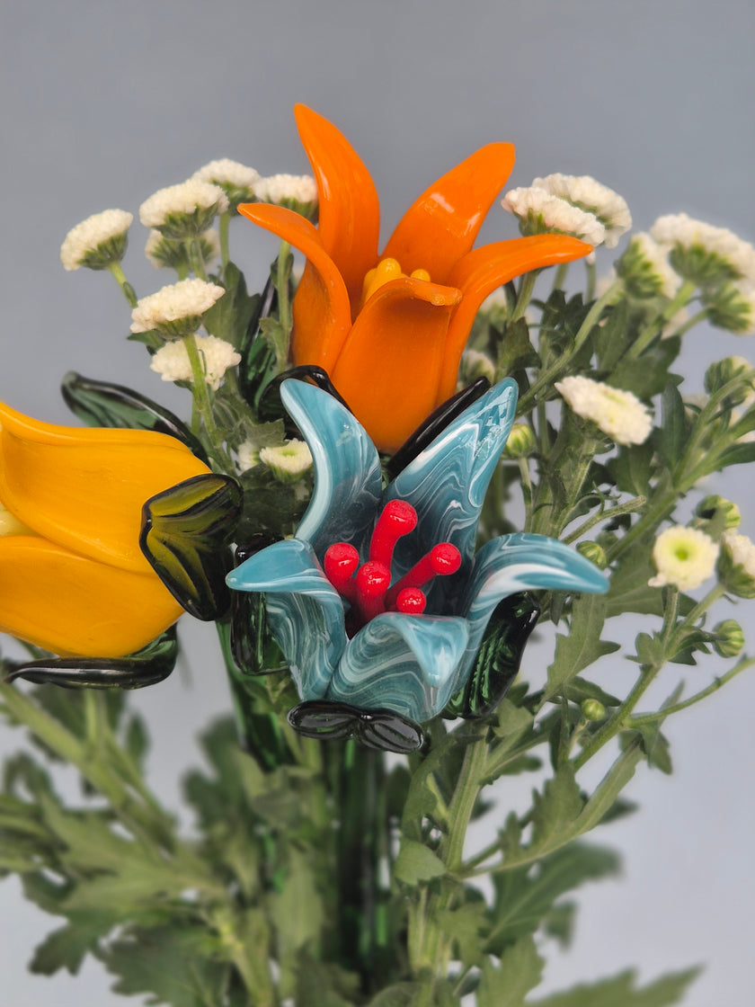 Tinsel Lily Glass Flower Stem - Marble Blue