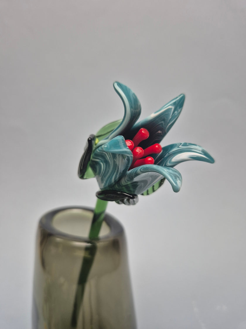 Tinsel Lily Glass Flower Stem - Marble Blue