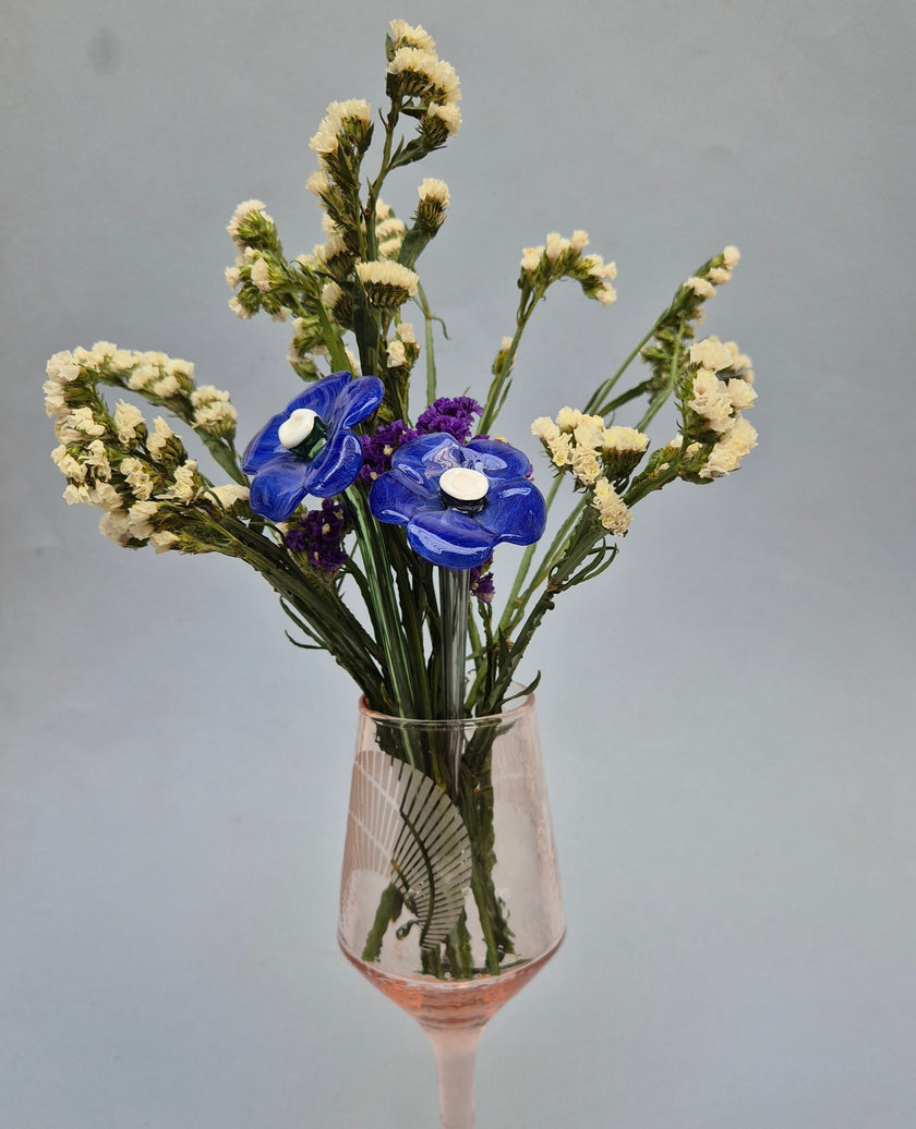 Daisy Glass Flower Stem - Blue Mirage
