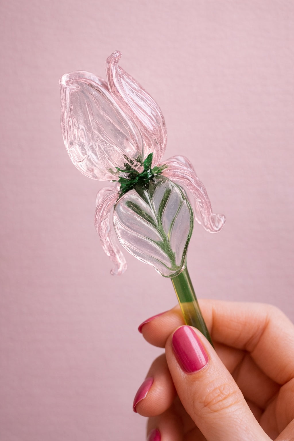 Crystal Pink Glass Rose