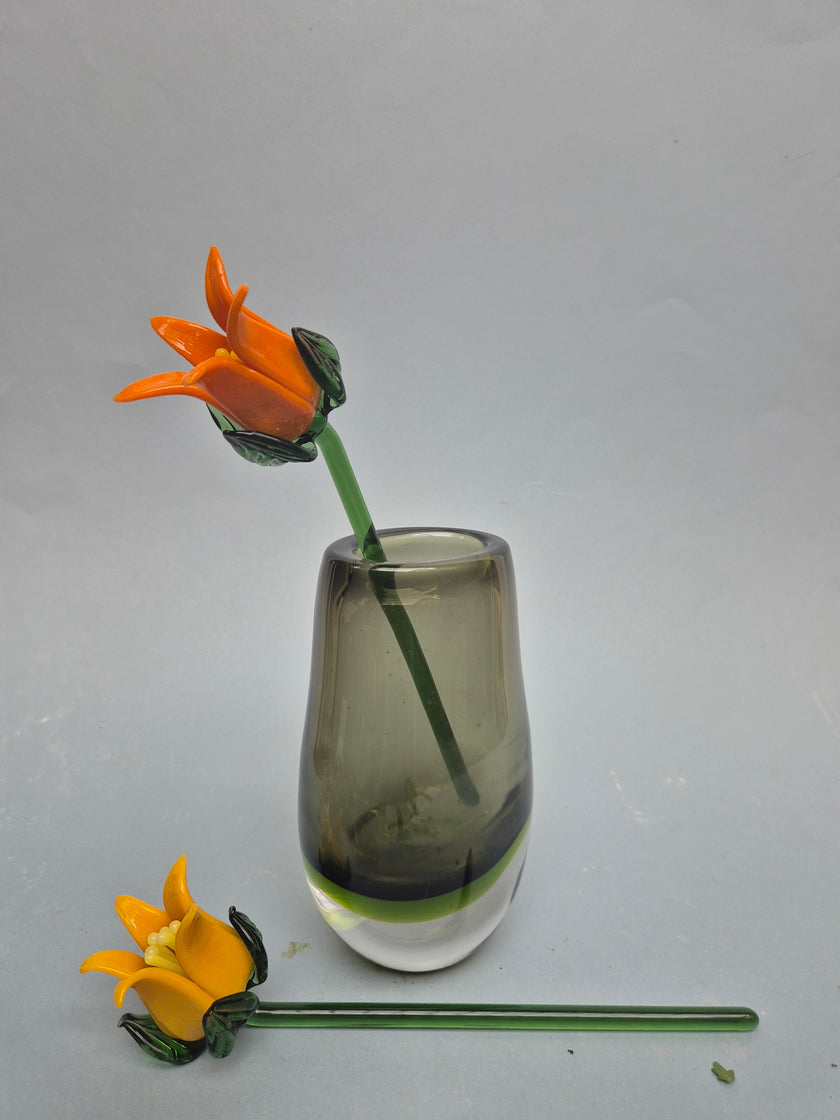 Tinsel Lily Glass Flower Stem - Orange