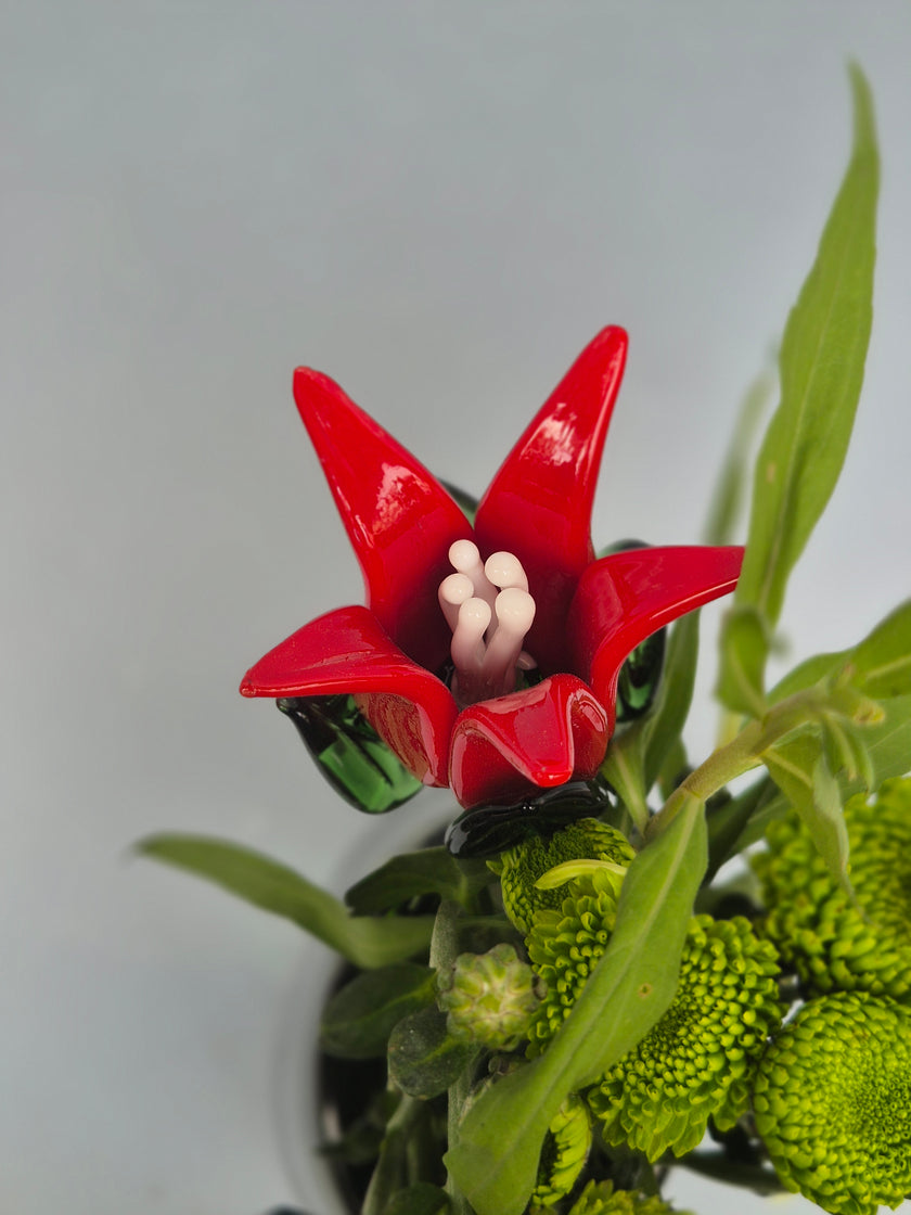 Tinsel Lily Glass Flower Stem - Red & White