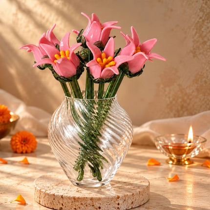 Coral Tinsel Lily Bouquet – Handblown Glass Flowers