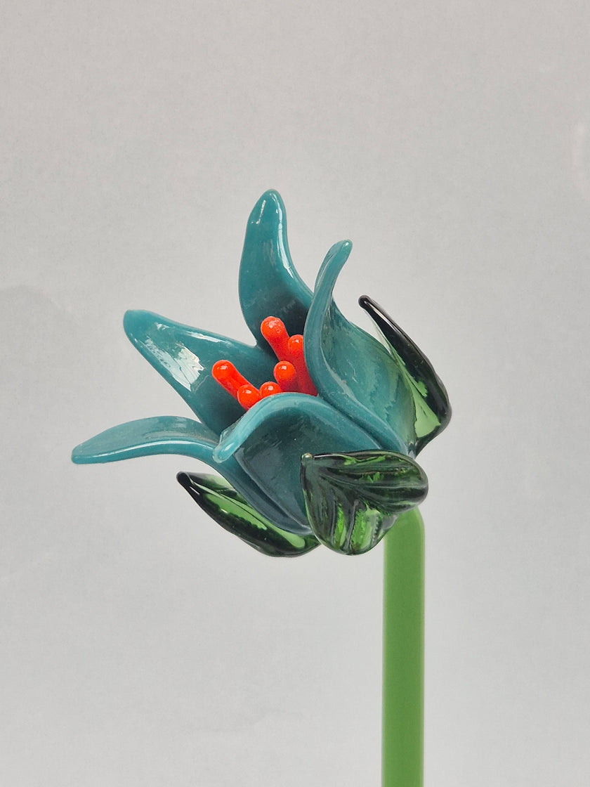 Tinsel Lily Glass Flower Stem - Teal