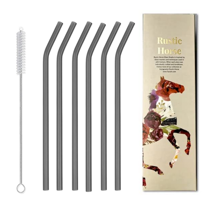 Smoke Grey Glass Straws pack of 6