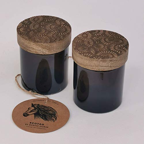 RUSTIC HORSE Artsy Wood and Glass 100ml Kitchen jar for Storage and Decor. Set of 2 (Wild Poppies)