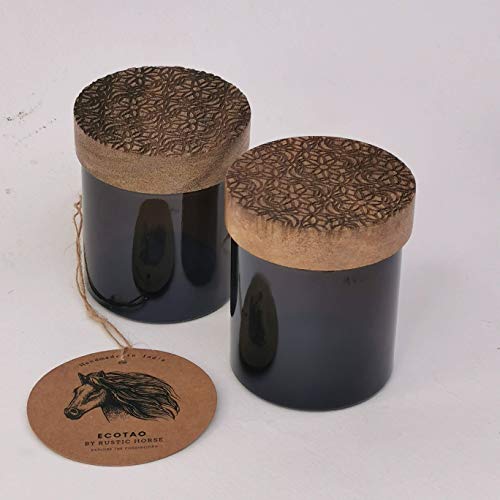 RUSTIC HORSE Artsy Wood and Glass 100ml Kitchen jar for Storage and Decor. Set of 2 (Zentangle)