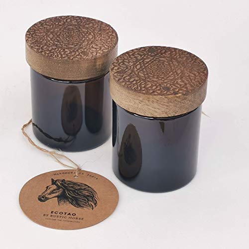 RUSTIC HORSE Artsy Wood and Glass 100ml Kitchen jar for Storage and Decor. Set of 2 (Persian)