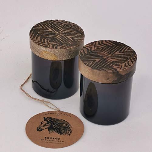 RUSTIC HORSE Artsy Wood and Glass 100ml Kitchen jar for Storage and Decor