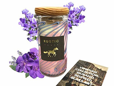 Sunset Gold + Lavender by Sea-  Art Glass Candle Decor , Murano Italy Inspired Art Glass Pillars, Soy scented Aromatic Wax candles by Rustic Horse - Factoh