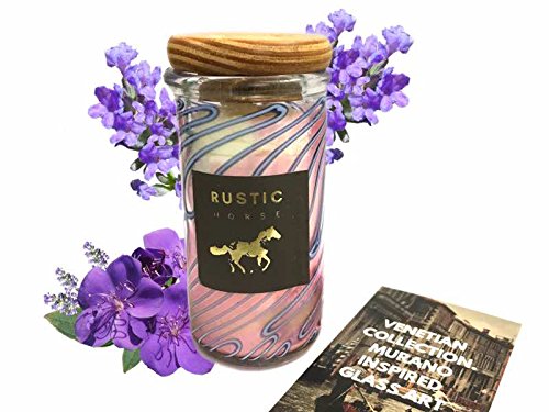 Sunset Gold + Lavender by Sea-  Art Glass Candle Decor , Murano Italy Inspired Art Glass Pillars, Soy scented Aromatic Wax candles by Rustic Horse - Factoh