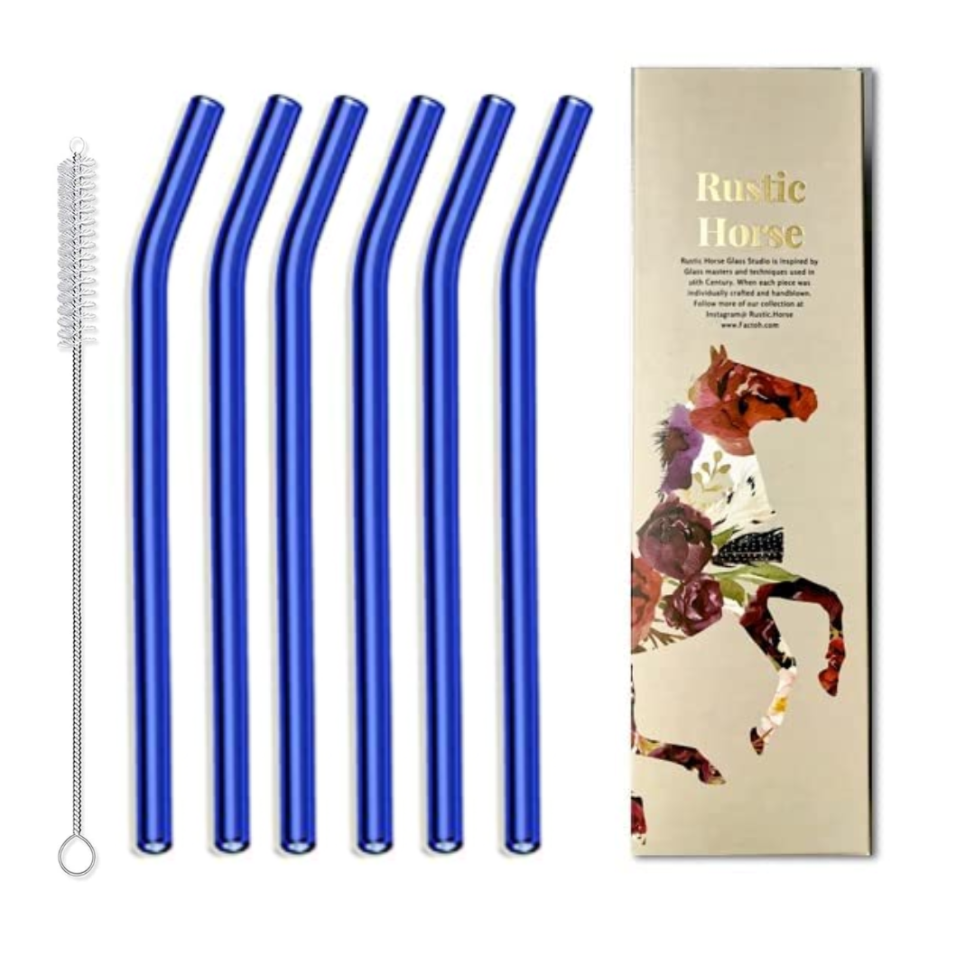 Glass Straws  Reusable (Set of 6 )- Brilliant Blue