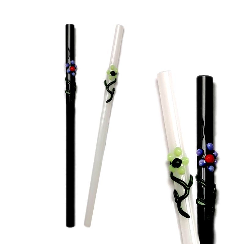 Flora Collection  Drinking Glass Straws (Onyx & White) by Rustic Horse Glass studio
