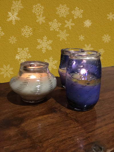 Silver Dew  Art Glass and VANILLA HONEY  Candle Decor , Murano Italy Inspired Art Glass Pillars, Soy scented Aromatic Wax candles by Rustic Horse - Factoh