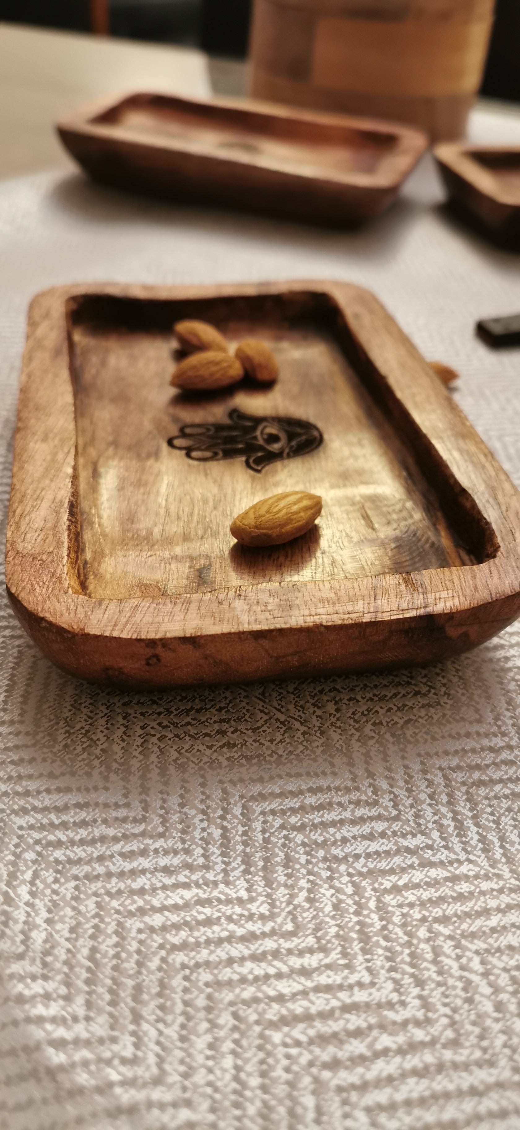 Indonesian  Art Inspired Wood Small Serving Utility Wood Trays