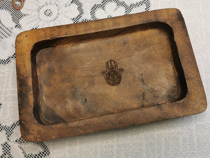 Indonesian  Hamsa Art Inspired Wood Small Serving Utility Wood Trays