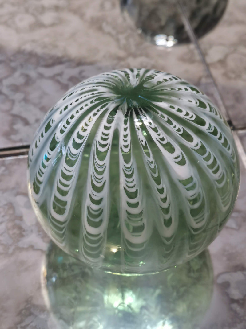 Art Glass Hand Blown Sphere- Abstract Jade
