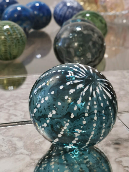 Art Glass Hand Blown Sphere-Teal Aria