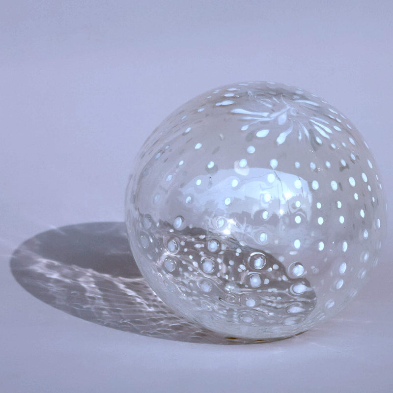 Art Glass Hand Blown Sphere- Dew Drops, Clear