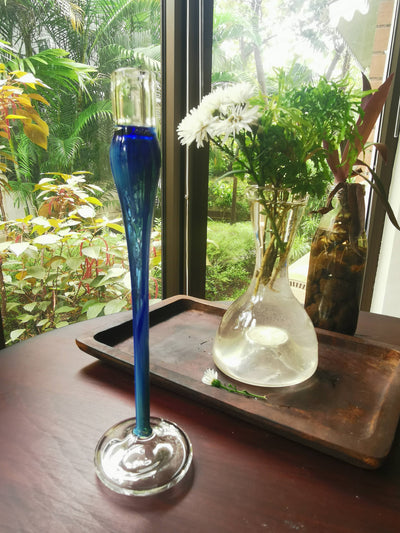Elegant  vintage  glass candle holder - Sky
