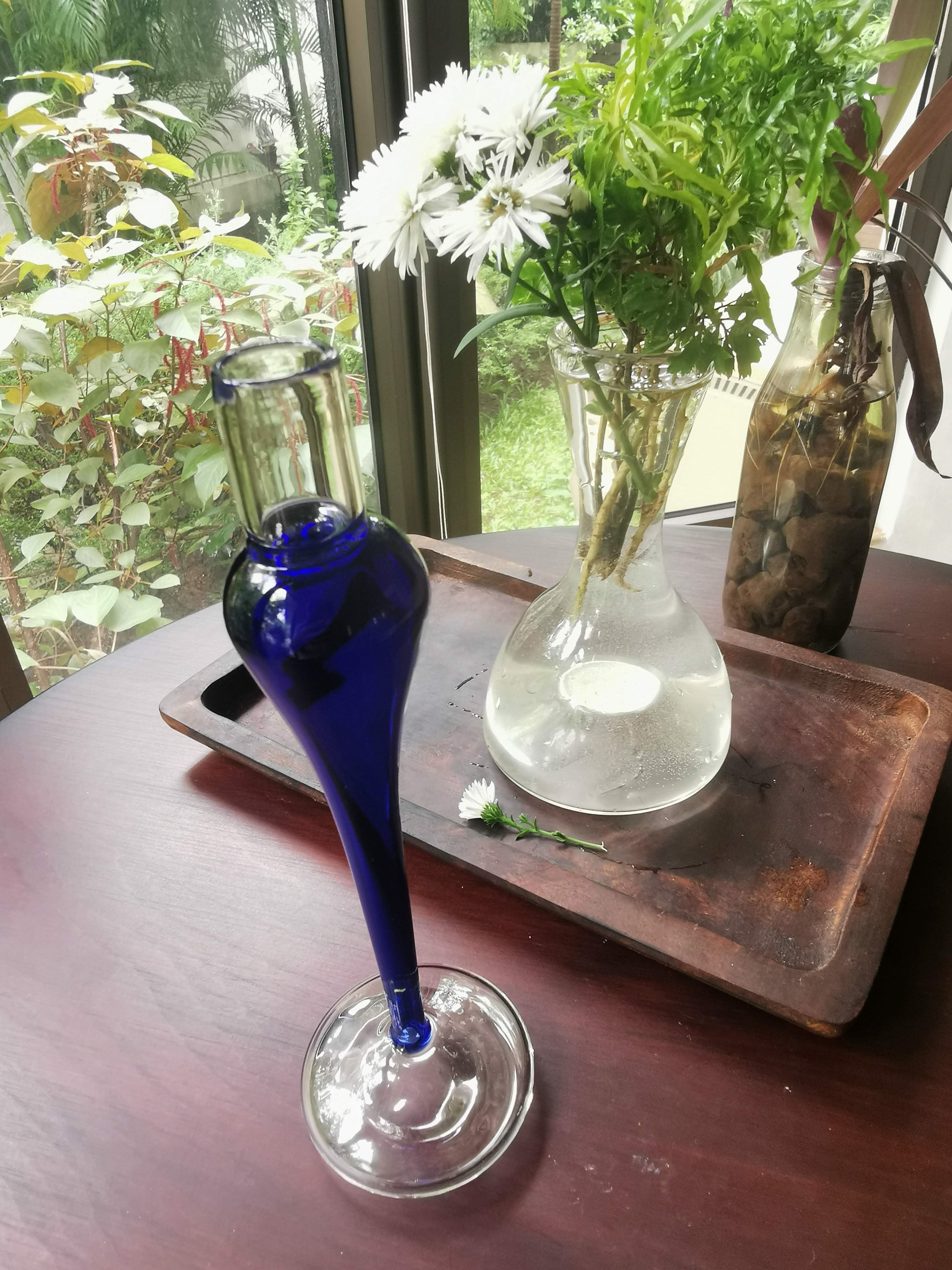 Elegant  vintage  glass candle holder - Brilliant Blue