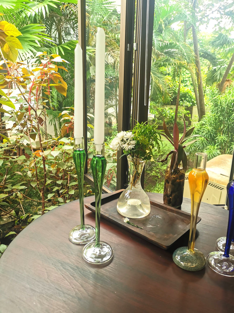 Elegant  vintage  glass candle holder - Jade
