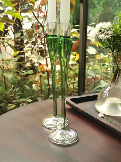 Elegant  vintage  glass candle holder - Jade