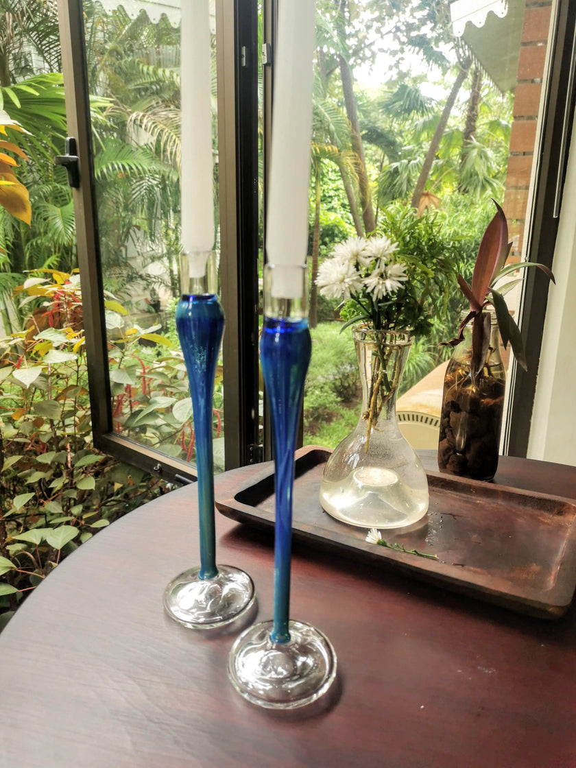 Elegant  vintage  glass candle holder - Sky